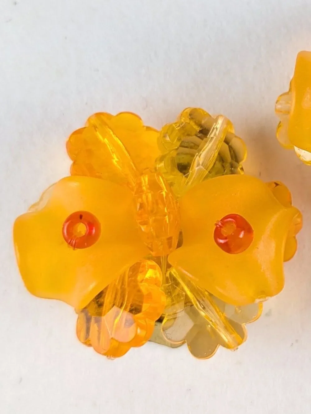 Vintage Orange Floral Beaded Clip-On Earrings
